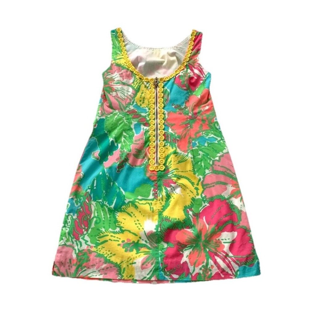 Lilly Pulitzer Delia Shift Dress Shorely Blue Big Flirt Tropical Womens Size 0
